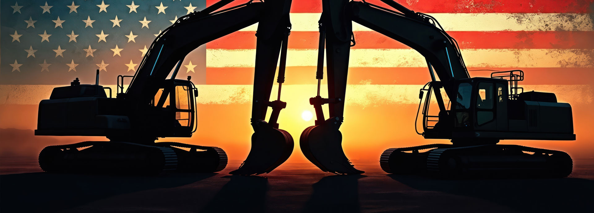 backhoes and flag sky