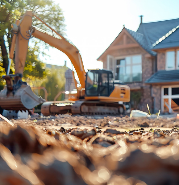 house and backhoe